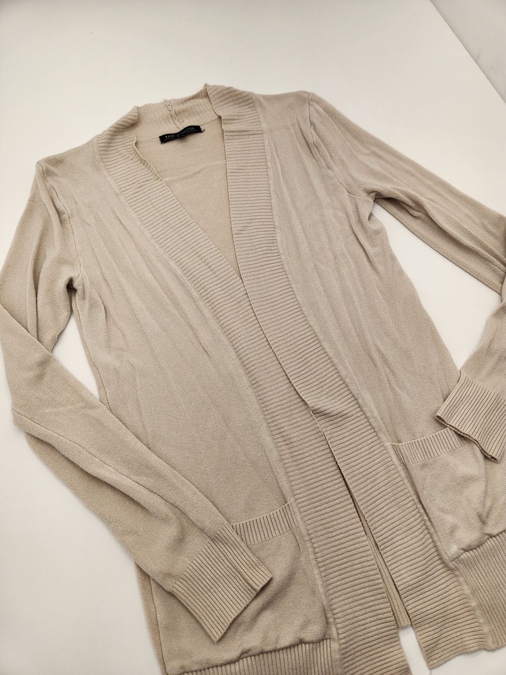 Bajee Collection Beige Open Front Cardigan Sweater Pockets Women's Medium